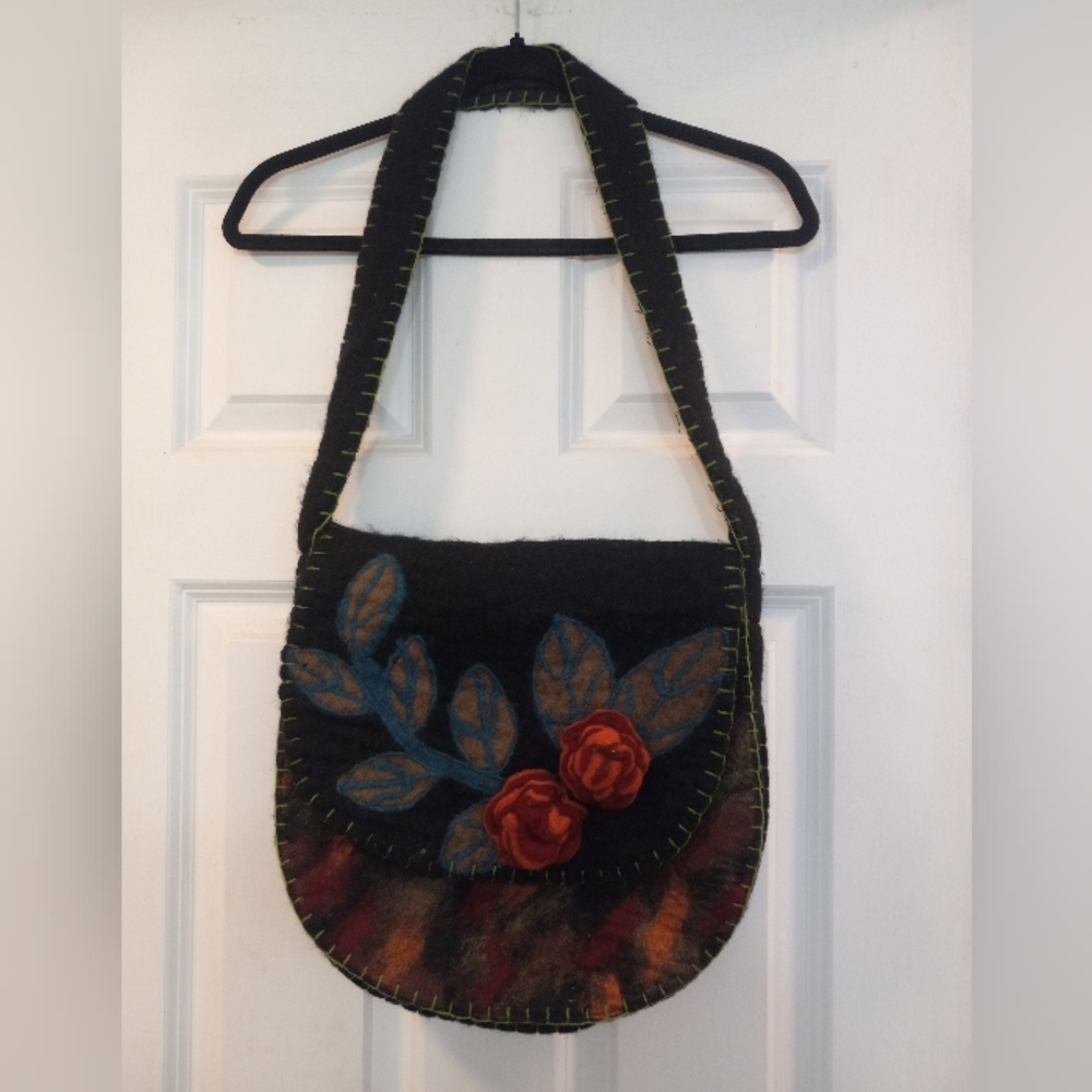 Rising Tide Felted Wool Purse Boho Shoulder Bag Floral Multicolor,whincikle,boho